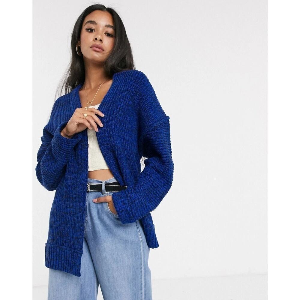 Free People High Hopes Cardigan Royal Blue Chunky Knit Sweater Oversized Size XS